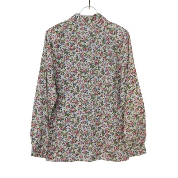 1980s Vintage Floral Blouse Long Sleeve Button Up Collared Top Cottage Medium - Picture 4 of 6